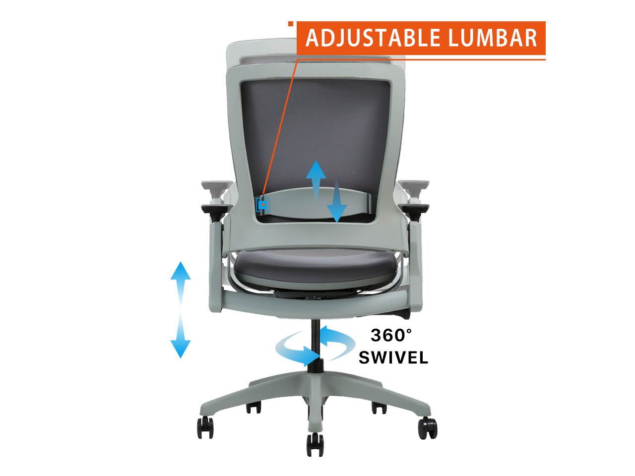 CLATINA 247 Series High Back Ergonomic Office Desk Chairs and Executive Chairs with Back Support, Grey