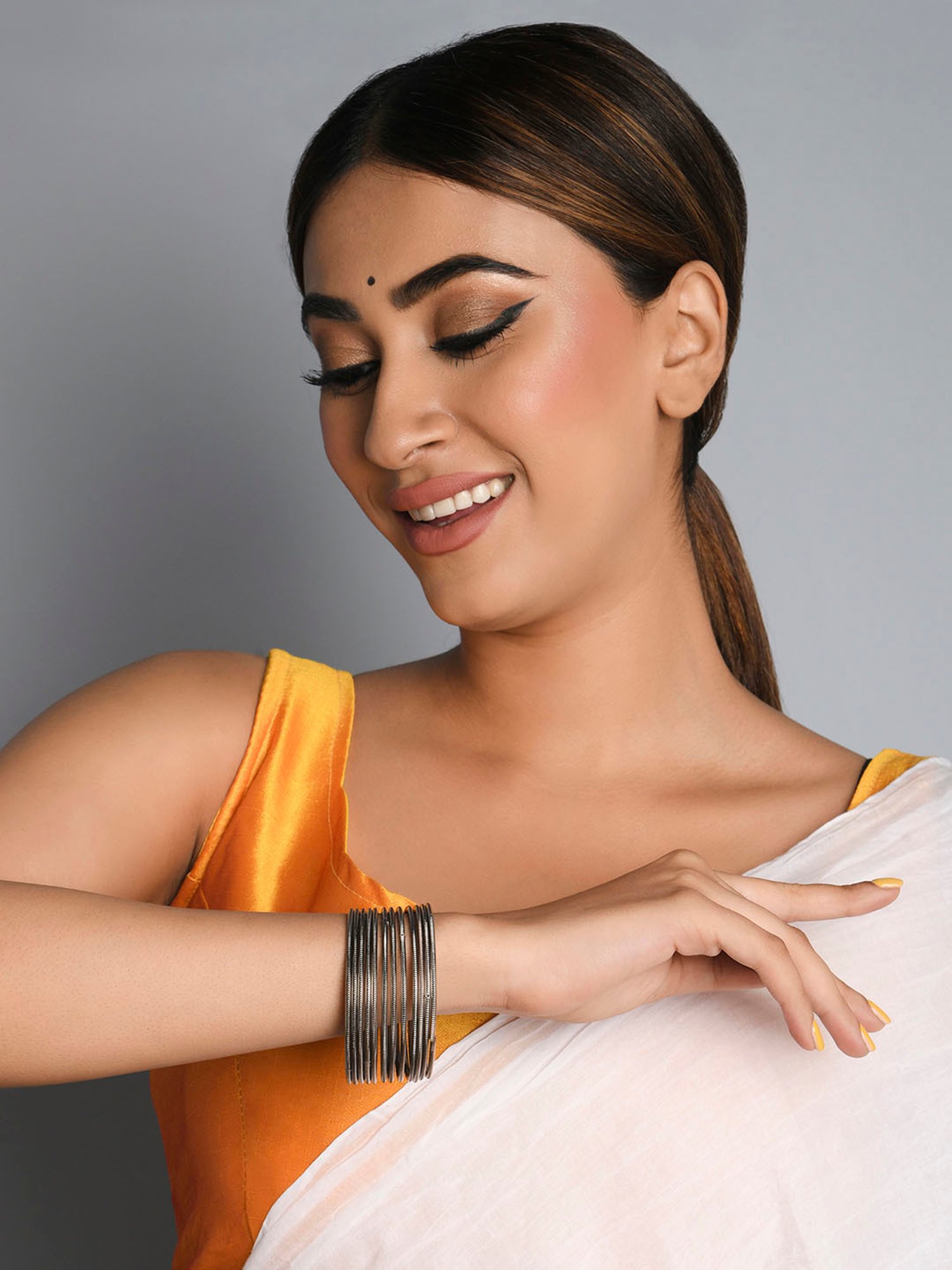 Fida Classic Black Metallic Bangles for Women - Set of 12