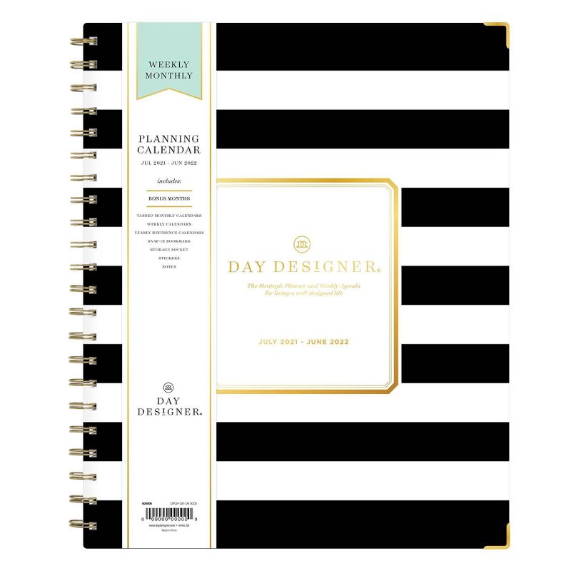 2021-22 Academic Planner 8.5" x 11" Hard Cover Weekly/Monthly Wirebound Rugby Stripe Black - Day Designer