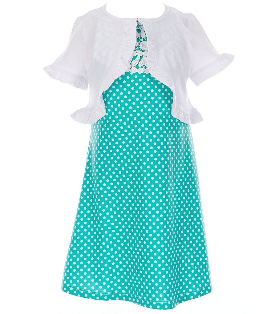 Rare Editions Little Girls 2T-6X Short-Sleeve Shrug & Dotted Shift Dress Set