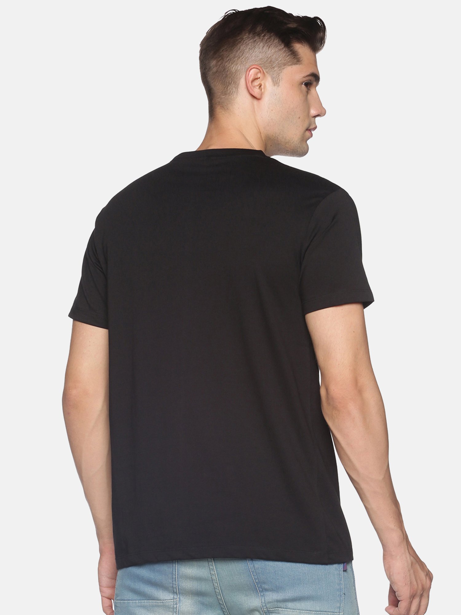 BLACK RADIO Black Slim Fit Printed Crew T-Shirt