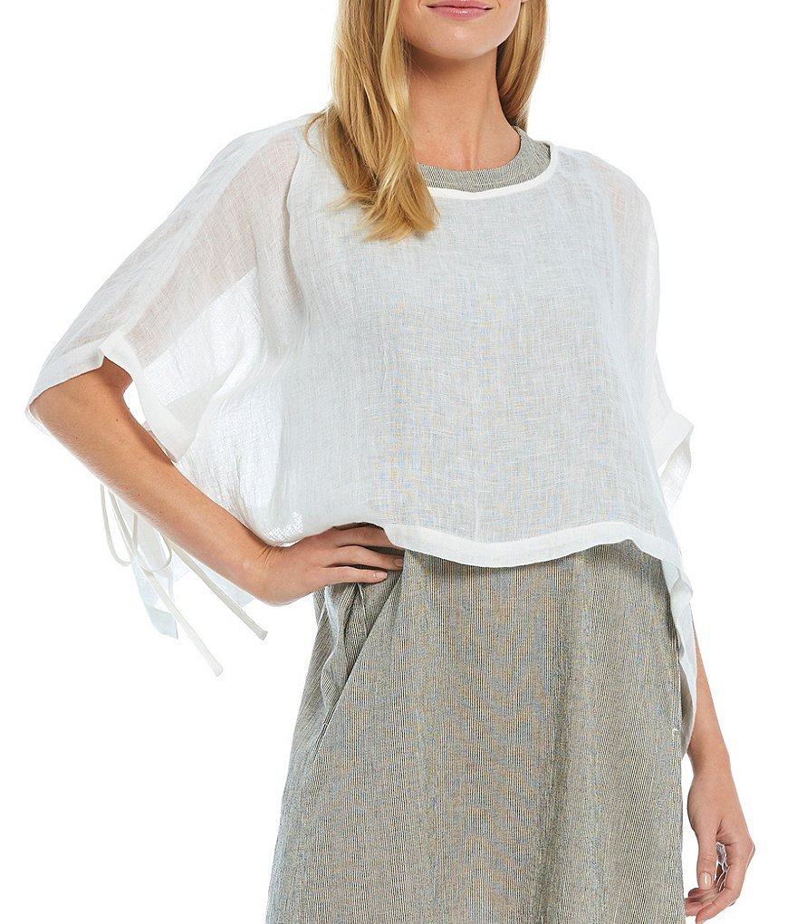 Eileen Fisher Organic Linen Jewel Neck Cropped Poncho