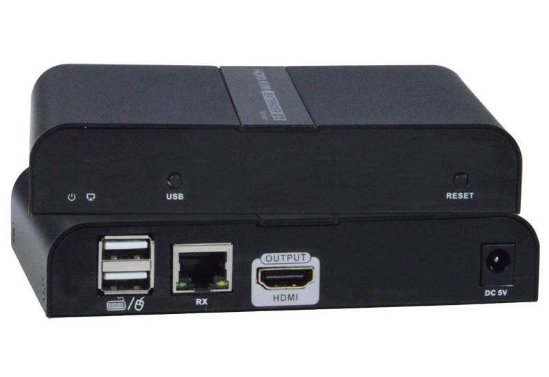 NTI st-ipusb4k-r-lcunv Low-Cost 4K HDMI USB KVM Extender (Receiver) Over IP/US NEMA 1-15P w Country-Specific Universal Adapter
