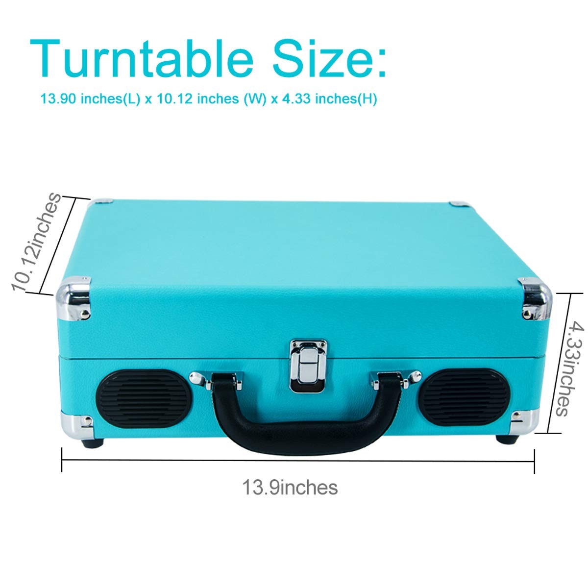 LP&No.1 Suitcase Bluetooth Turntable with Stereo Speaker,3 Speeds Vinyl Record Player Turquoise