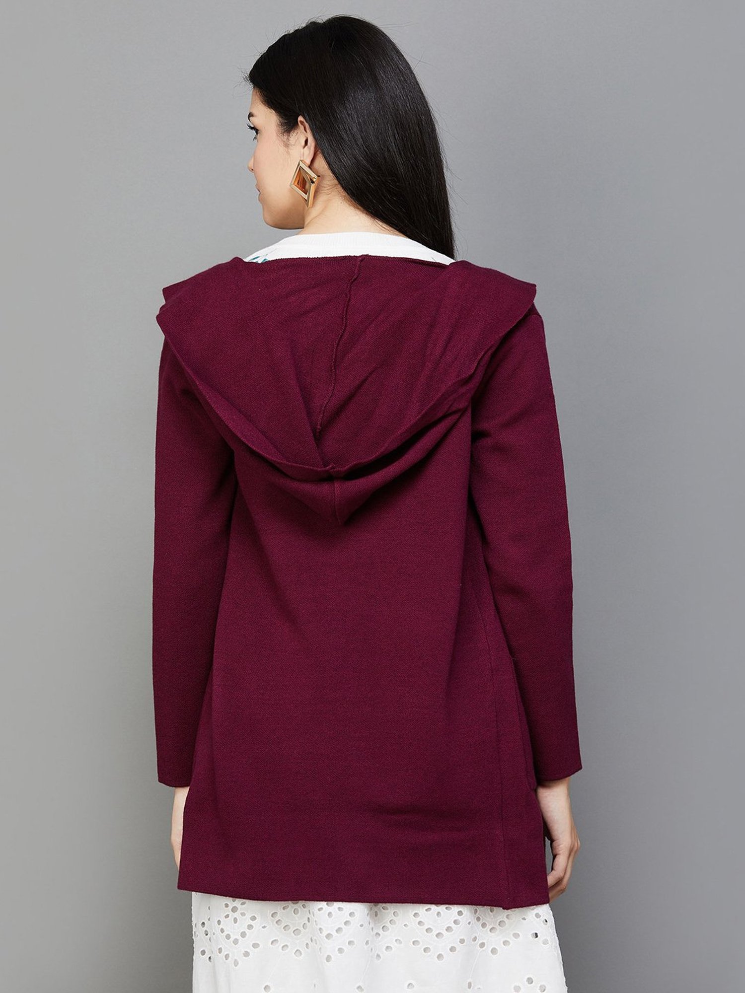 Code by Lifestyle Maroon Hooded Cardigan