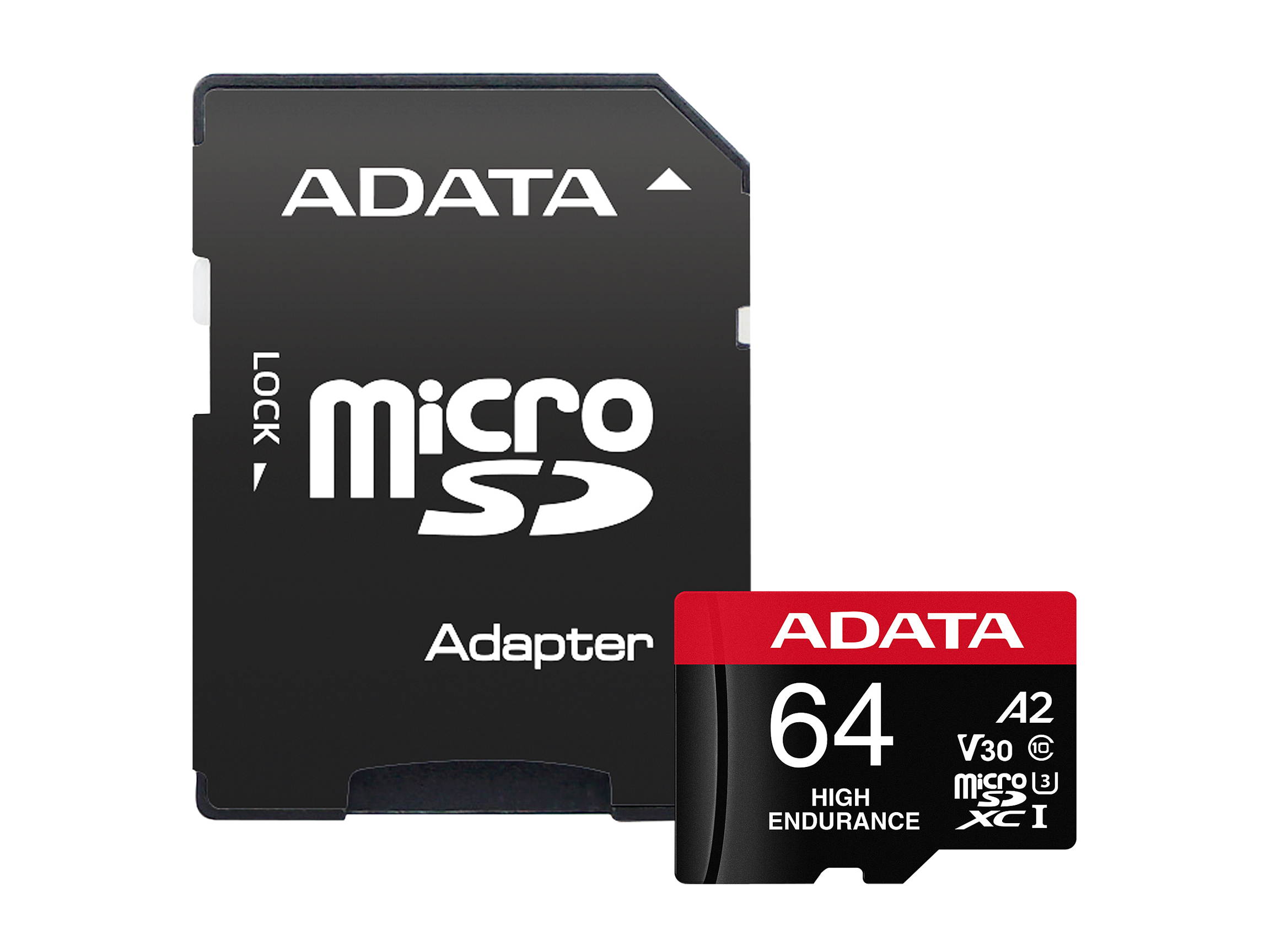 ADATA 64GB High Endurance microSDXC UHS-I U3 / Class 10 V30 A2 Memory Card with SD Adapter, Speed Up to 100MB/s (AUSDX64GUI3V30SHA2-RA1)