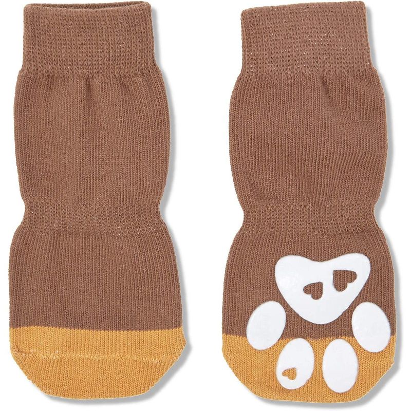 2-Pair Anti-Slip Dog Socks, Paw Protection Ginger Brown (Small, 8 Pieces)