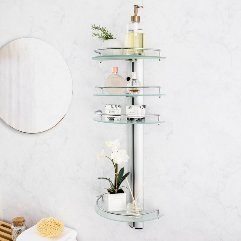 4 Tier Wall Mount Adjustable Glass Shelving Unit with Aluminum Bars - Danya B.