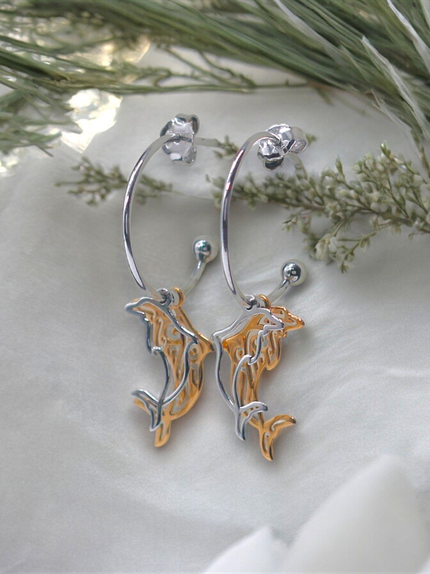 Taraash 925 Sterling Silver Dolphin Charm Hoop Drop Earrings for Women