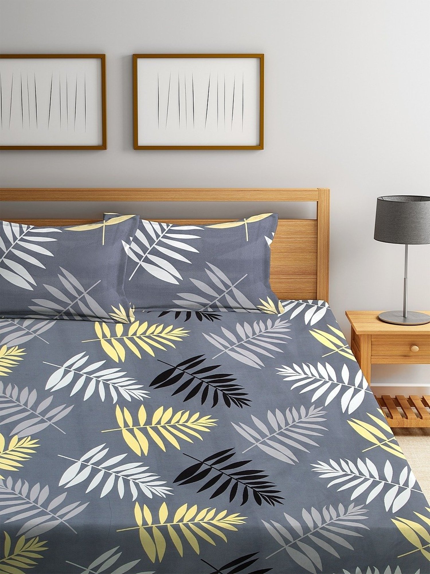 Klotthe Floral Grey 210 TC Cotton King Bedsheet with 2 Pillow Covers