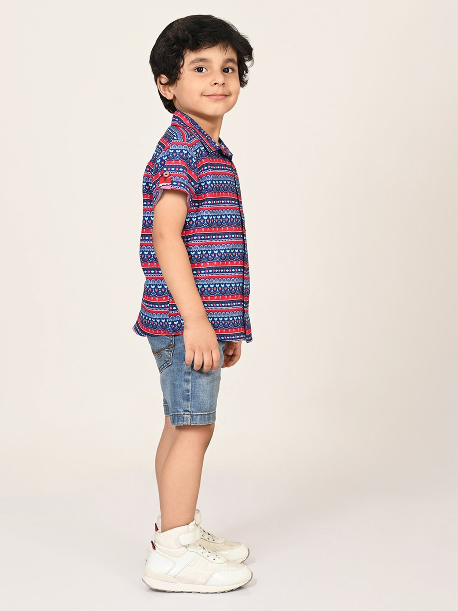 Lil Drama Boys Blue & Red Printed Shirt