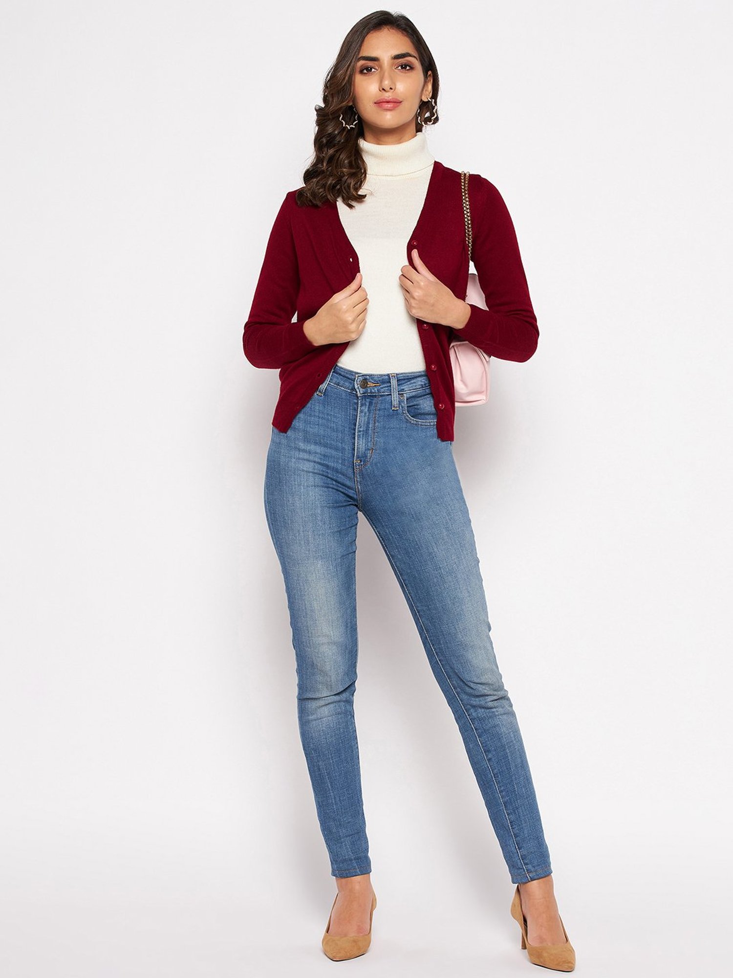 Crozo By Cantabil Maroon Cardigans