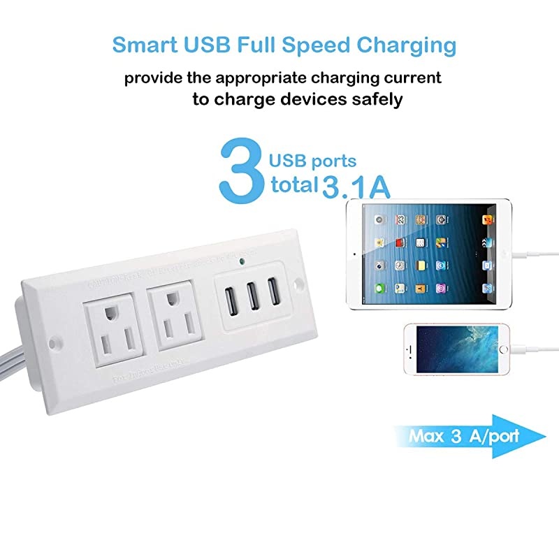 Recessed Power Strip Recessed Desk Outlet with 31A Max USB In Conference Desk Recessed Power Outlets Socket Desktop Power Grommet with 656ft Power Cord