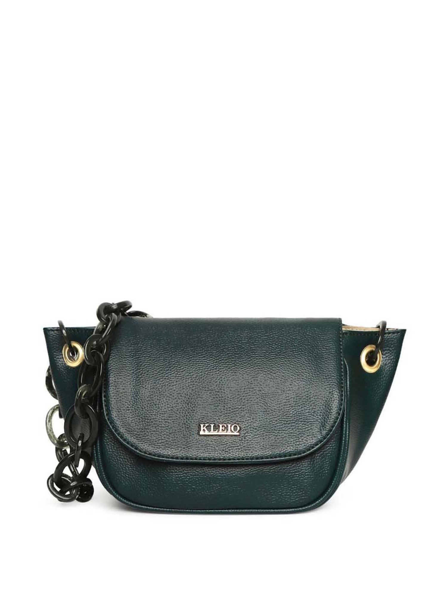 KLEIO Dark Green Solid Medium Shoulder Handbag