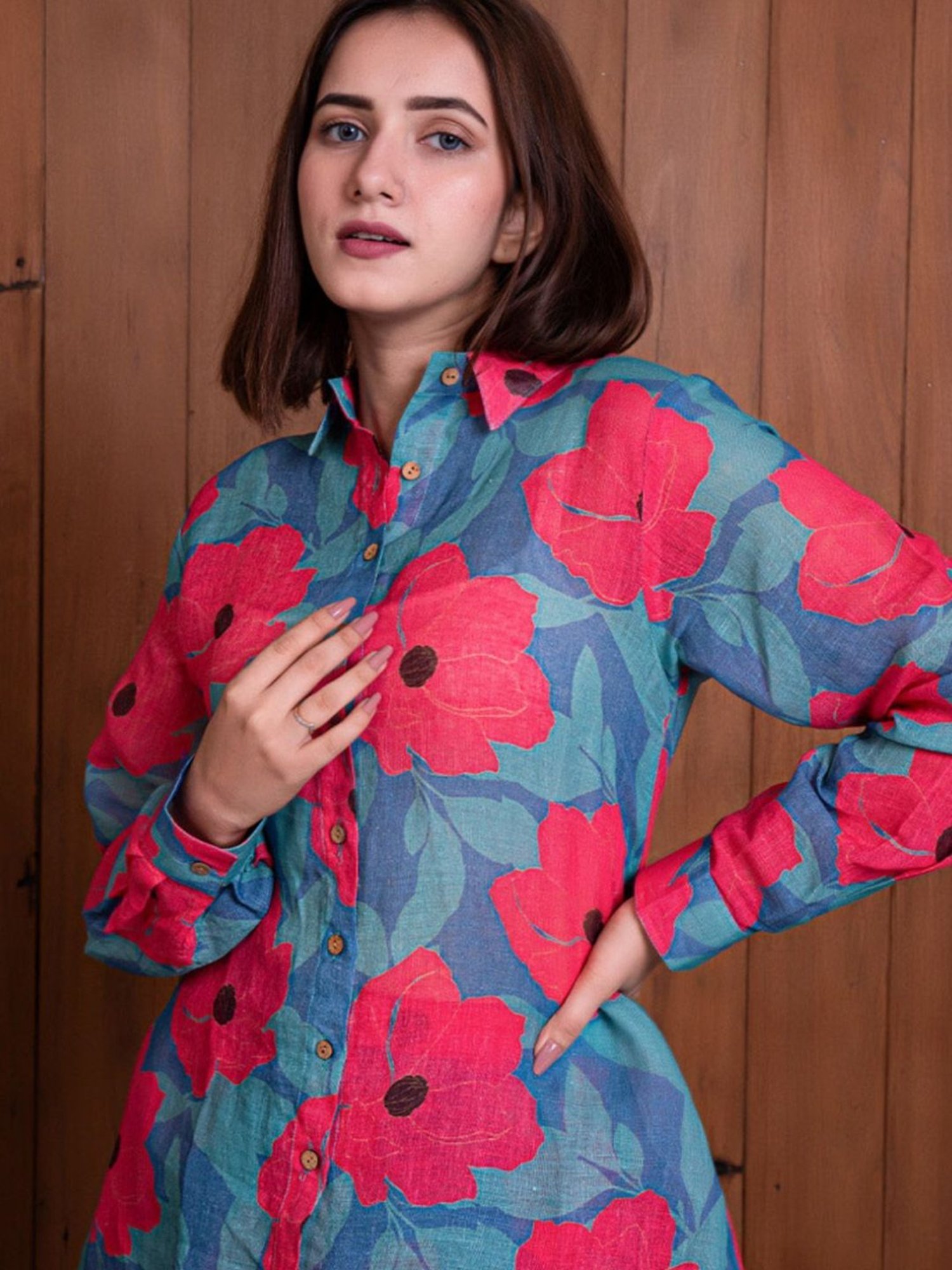 Eeshva India Blue & Pink Garden Of Dreams Shirt with Pant