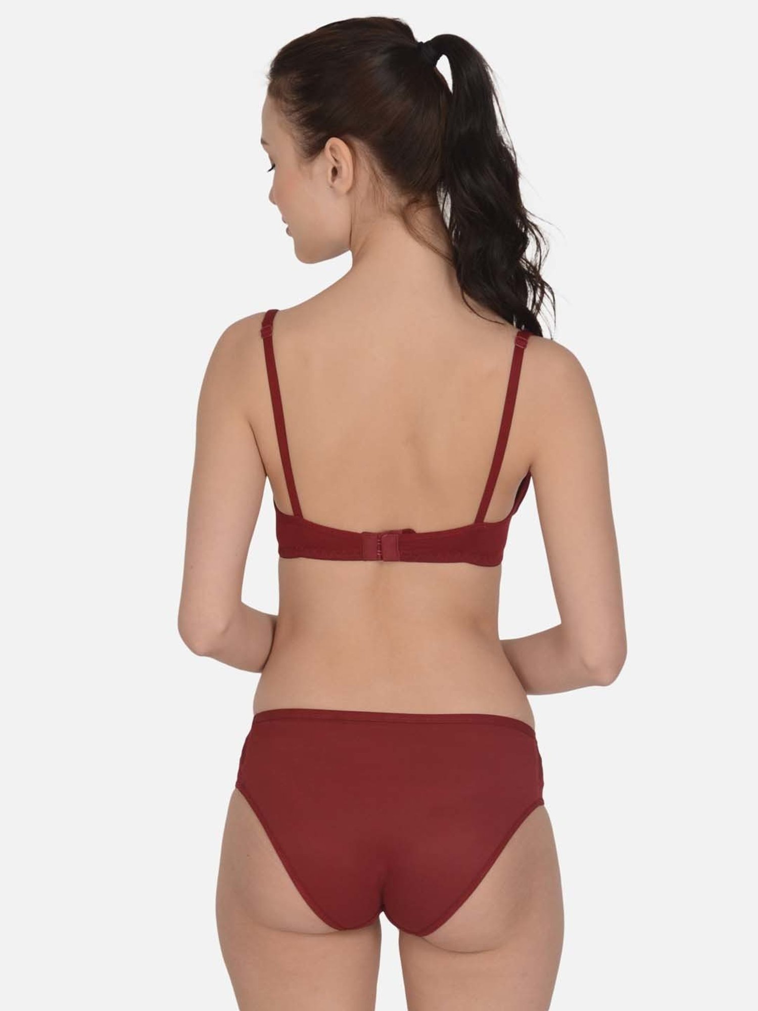 mod & shy Maroon Self Pattern Non-Padded Lingerie Set