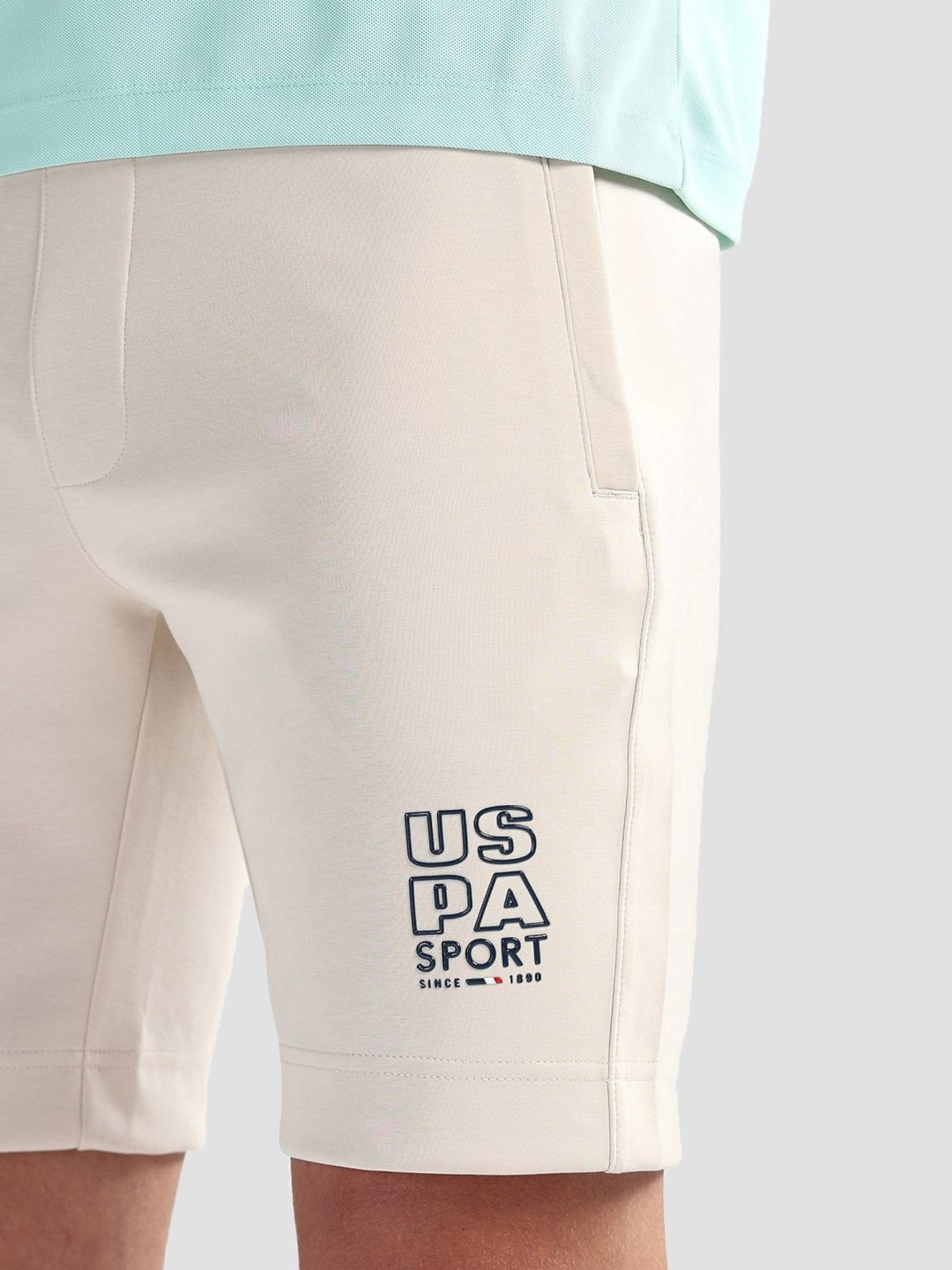 USPA Active Beige Slim Fit Logo Printed Sports Shorts