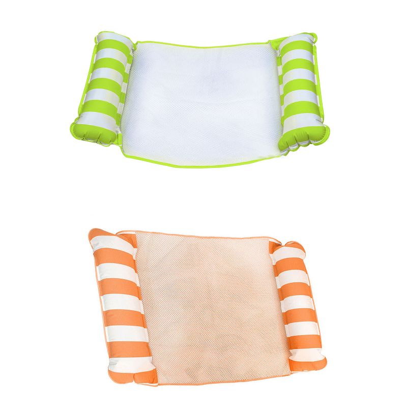 Aqua Monterey Inflatable 4-in-1 Swimming Pool Hammock Floating Lounger Chair Set for Relaxing in the Pool, Lake, or Ocean, 1 Lime Green & 1 Orange