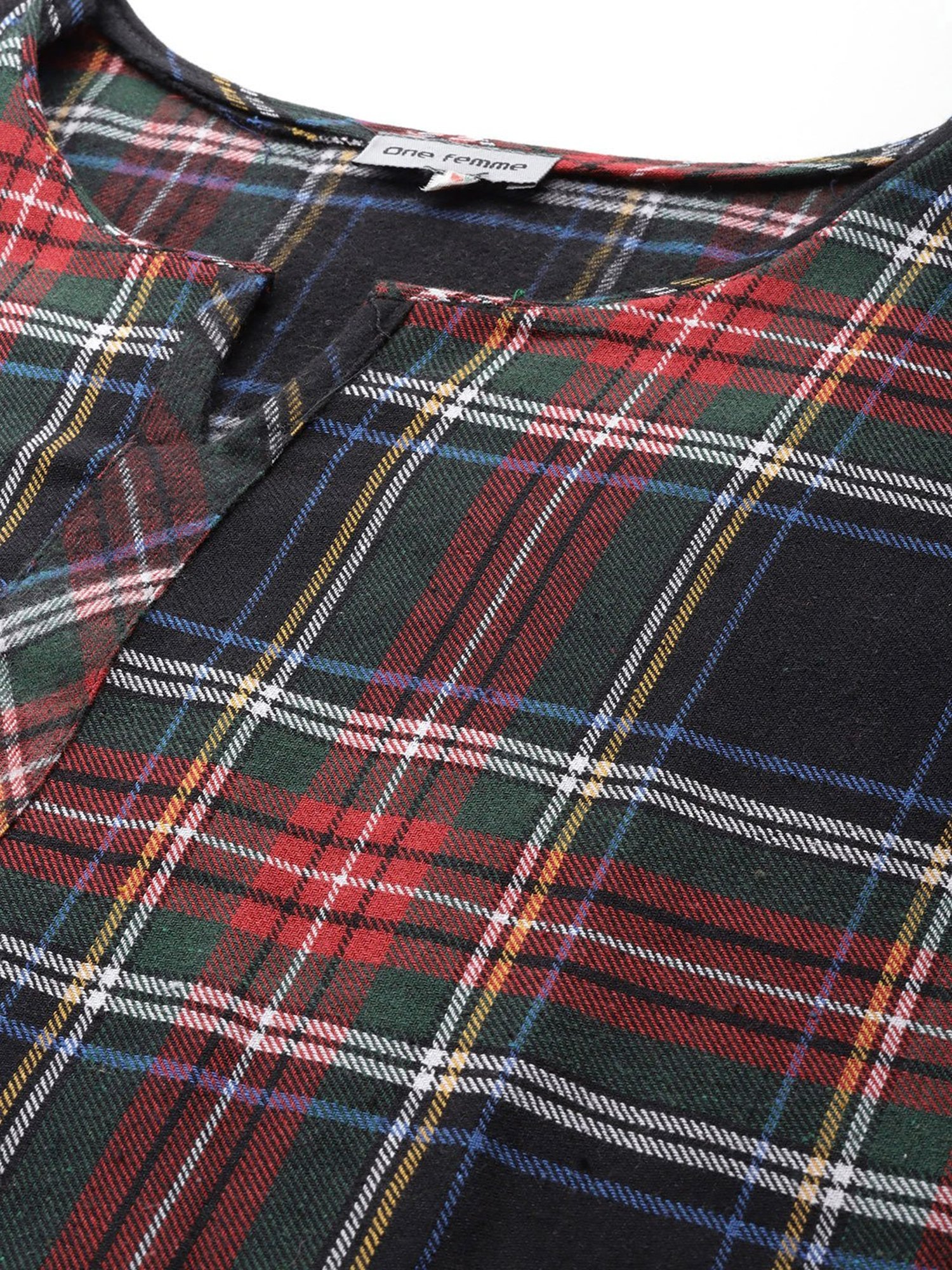 One Femme Brown & Black Check A Line Kurti