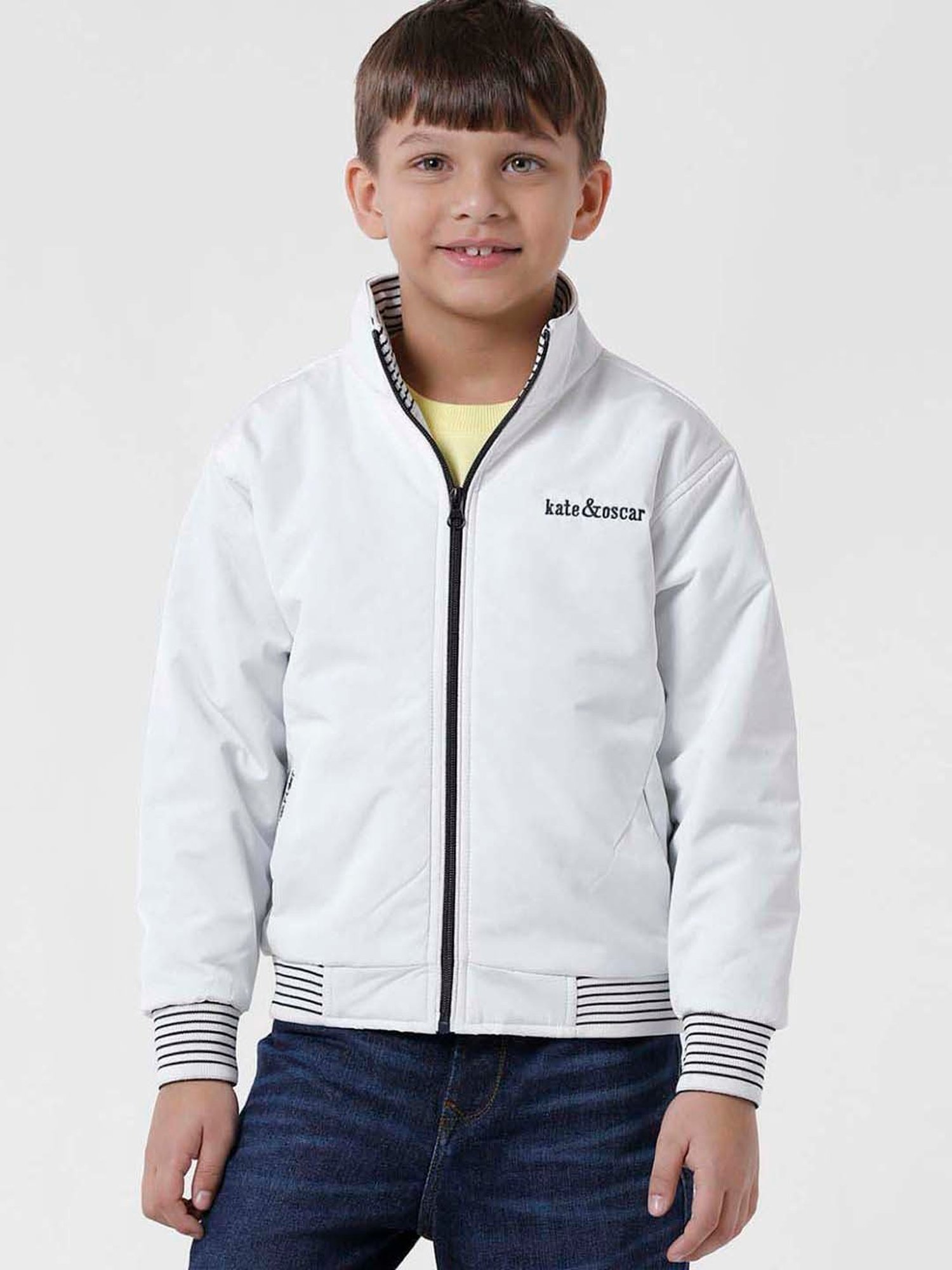 Kate & Oscar Kids White Regular Fit Full Sleeves Jacket