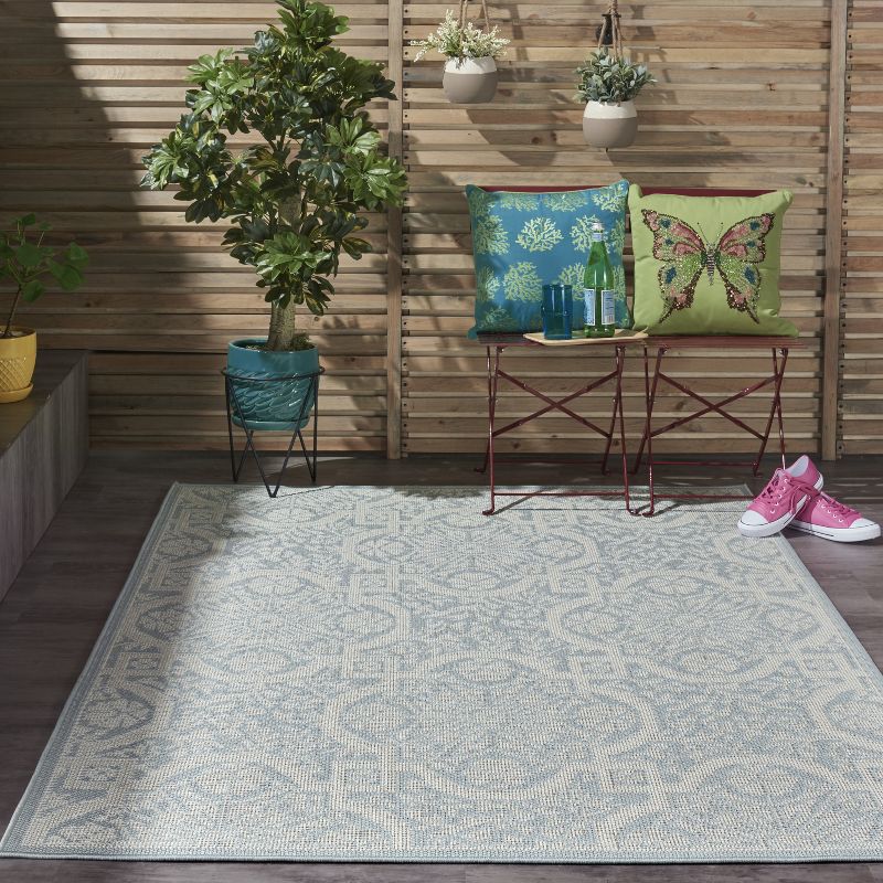 4'3"x6'3" Rectangle Indoor and Outdoor Geometric Area Rug Blue - Nourison