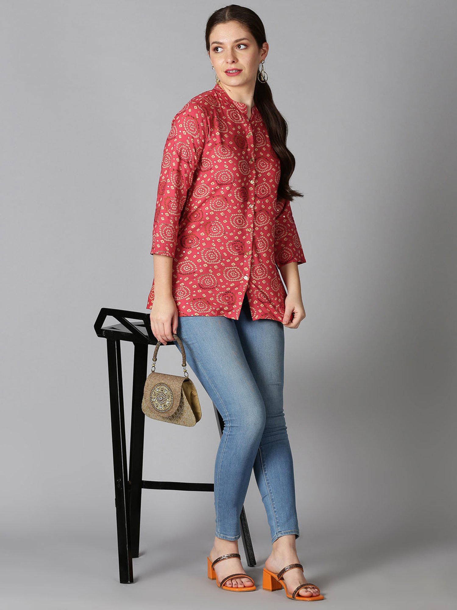 Saffron Threads Red Printed Shirt