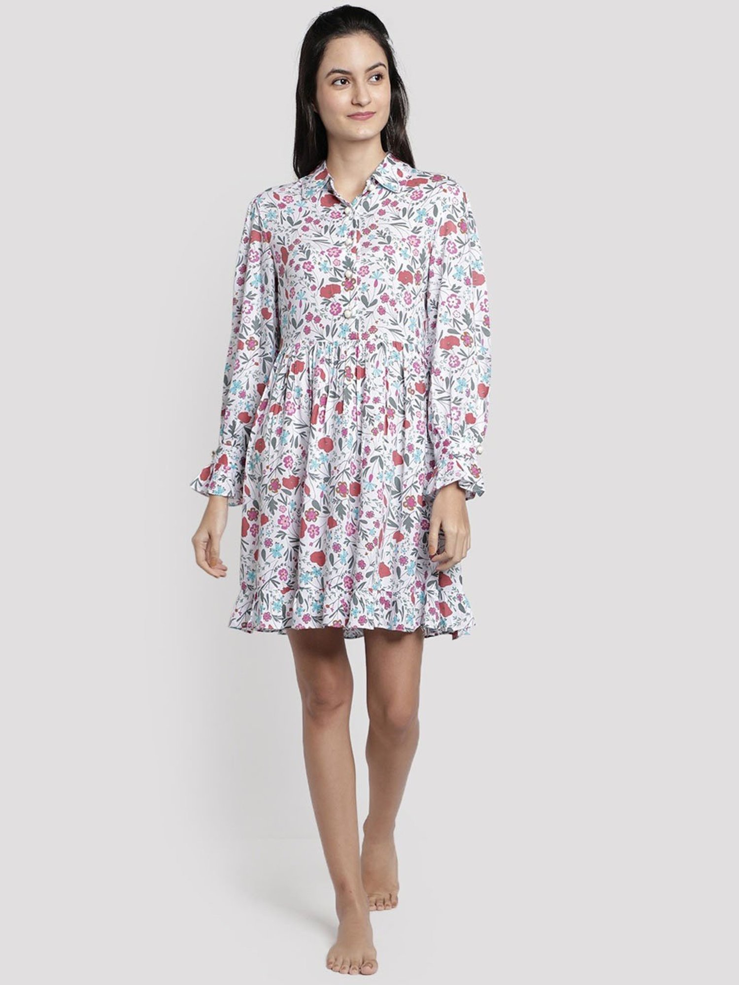 Dusk Attire White Ditsy Morning Modal Lounge Dress