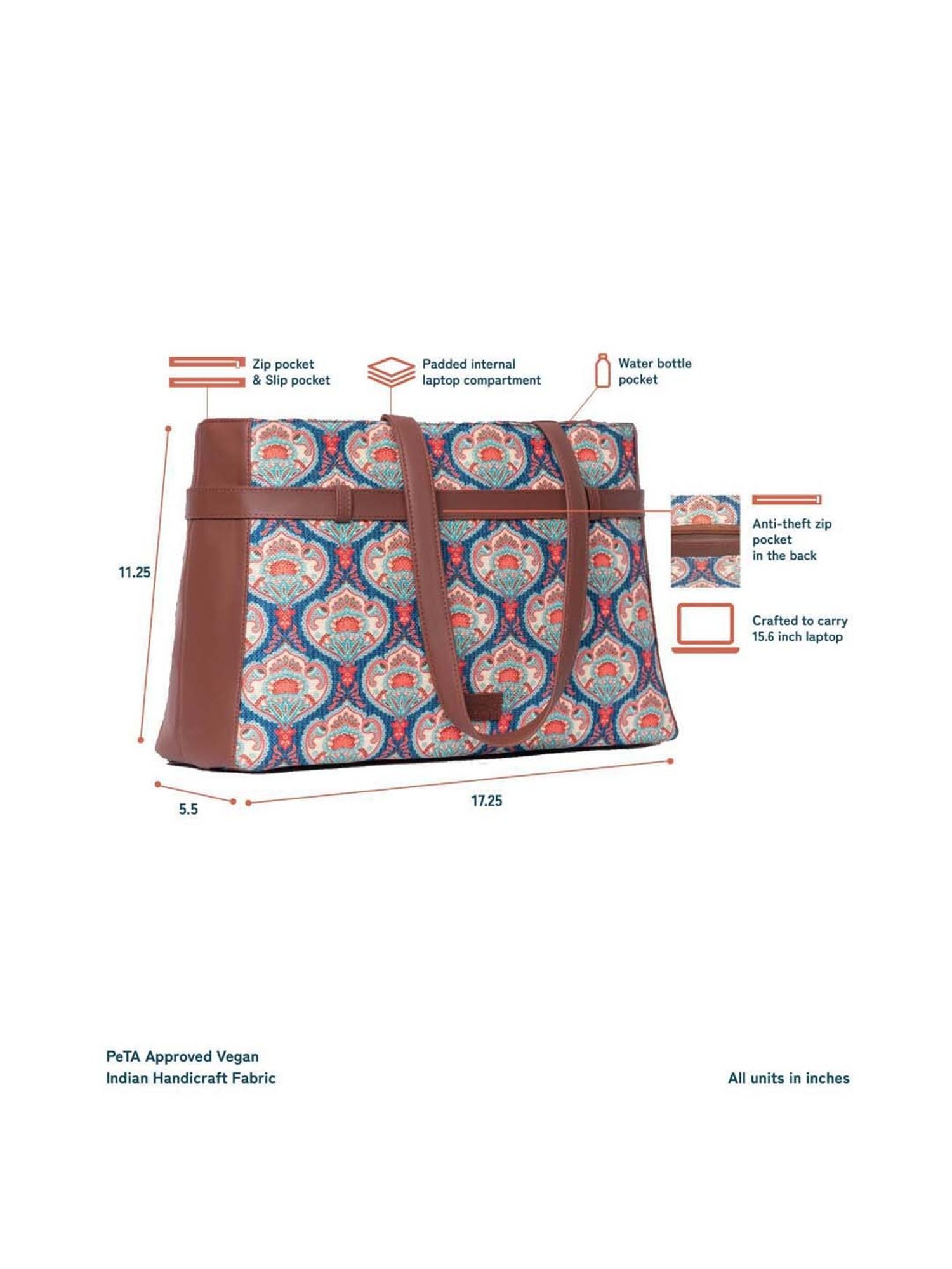 ZOUK Blue Printed Large Laptop Tote Handbag