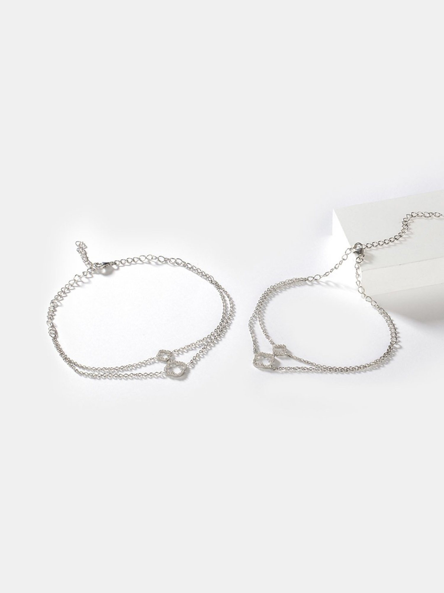 Shaya 92.5 Sterling Silver Lady Luck Anklet for Women - Set of 2