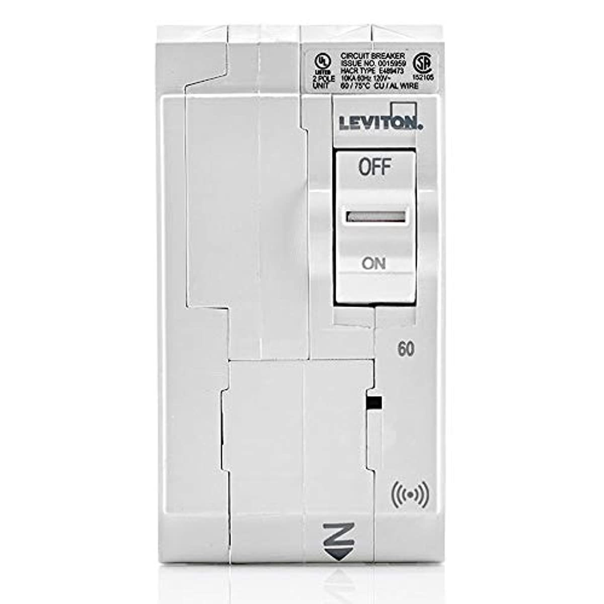 Leviton LB260-S 60 Amp, 2-Pole Plug-on Smart Standard Branch Circuit Breaker, 120 VAC, White