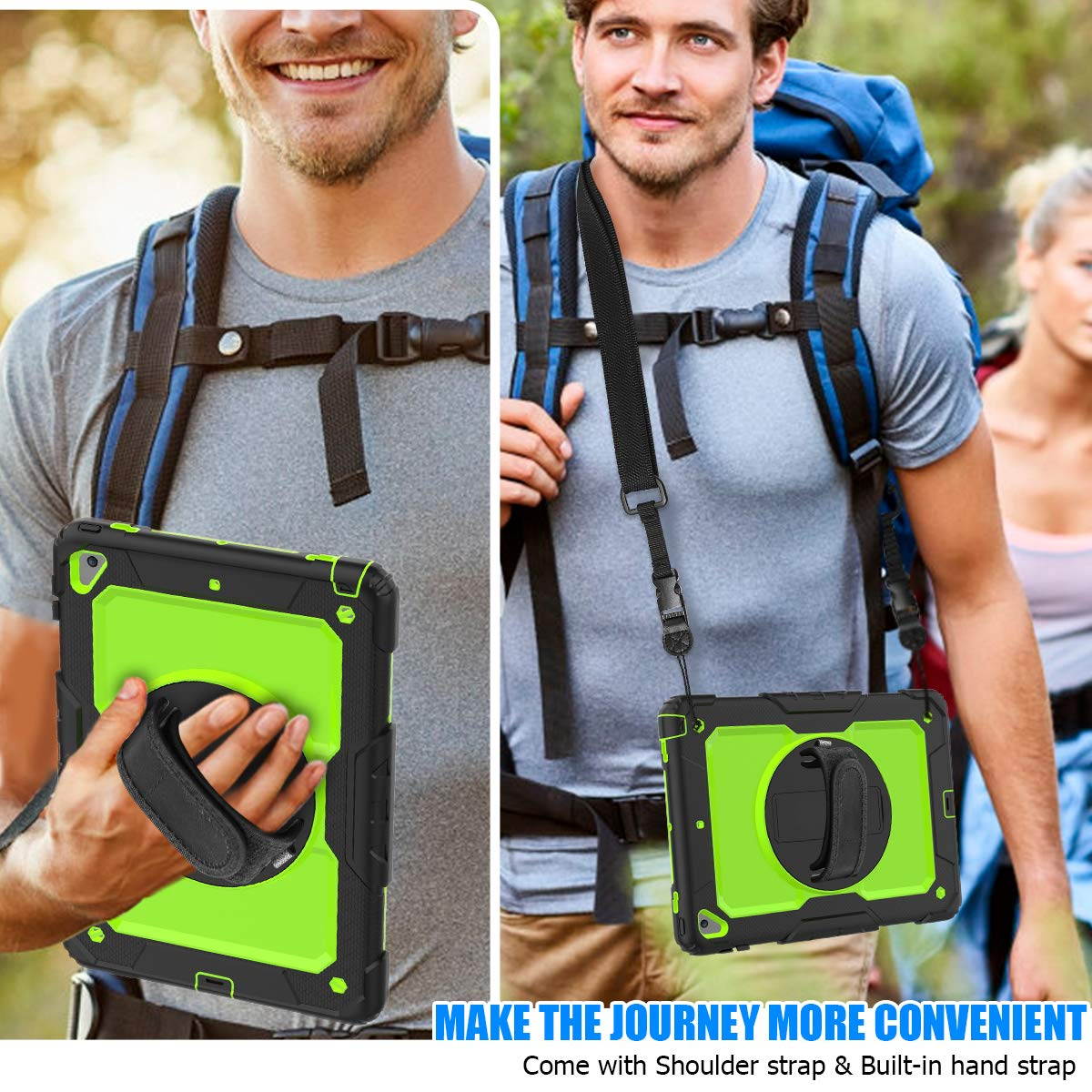 IPad 5th/6th Generation Case,Shockproof, Drop proof, 360 Degree Rotation Kickstand, Hand Strap,Shoulder Strip to Hang in Car Seat.Built-in Screen Protector for New iPad 9.7 2018/2017 Case