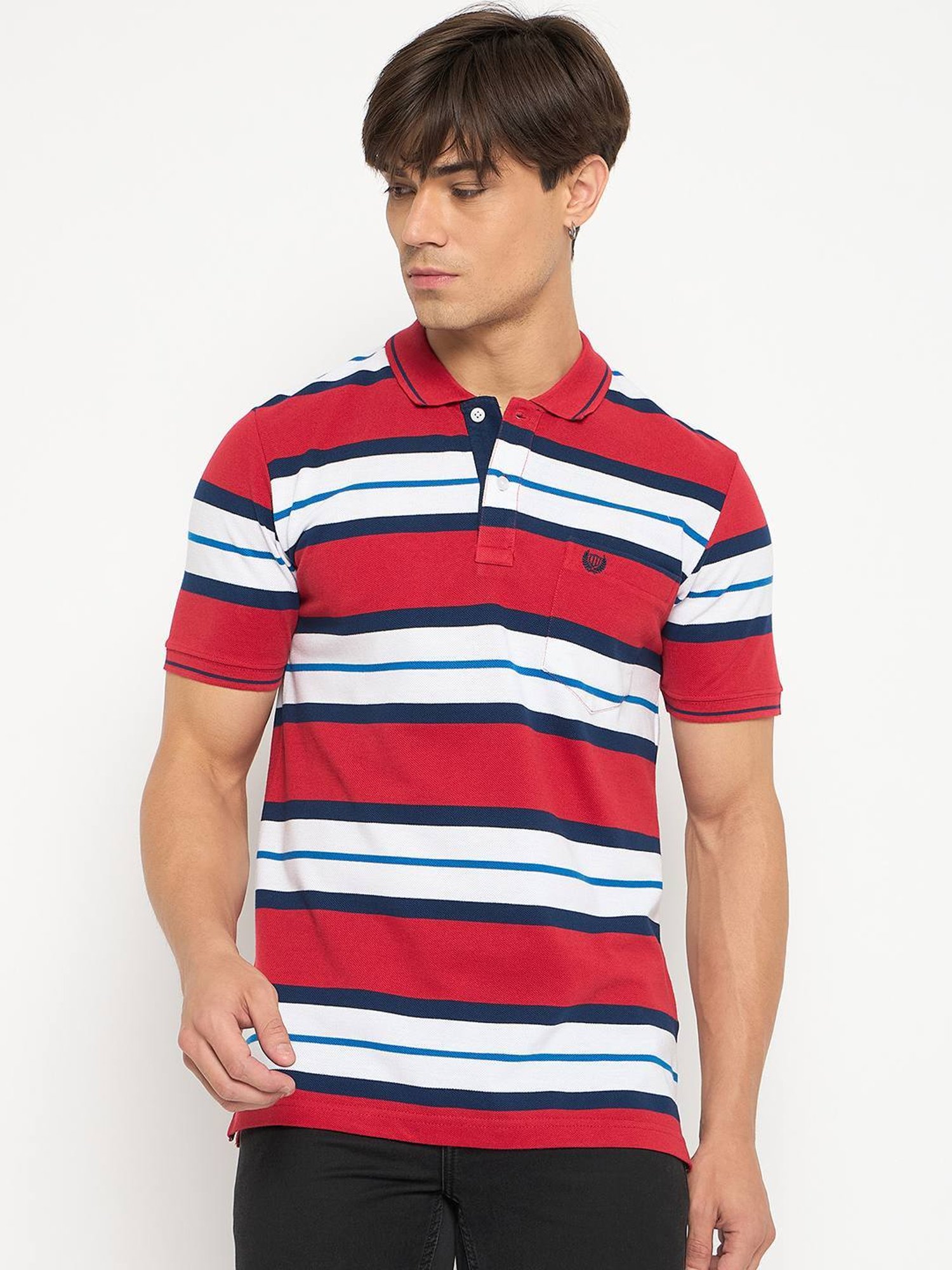 Duke Red Regular Fit Striped Polo T-Shirt