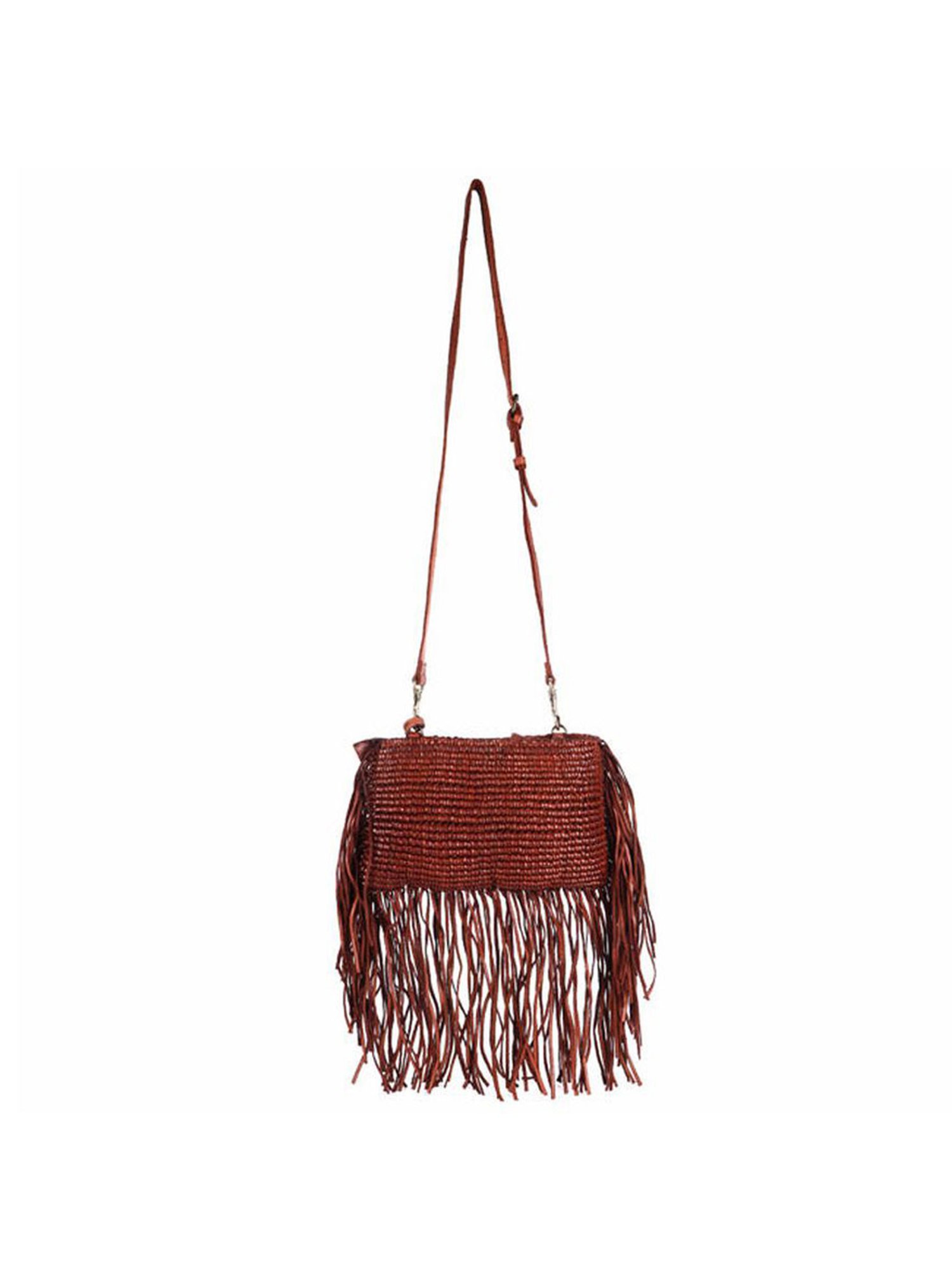 KOMPANERO Macrame Cognac Leather Textured Sling Handbag