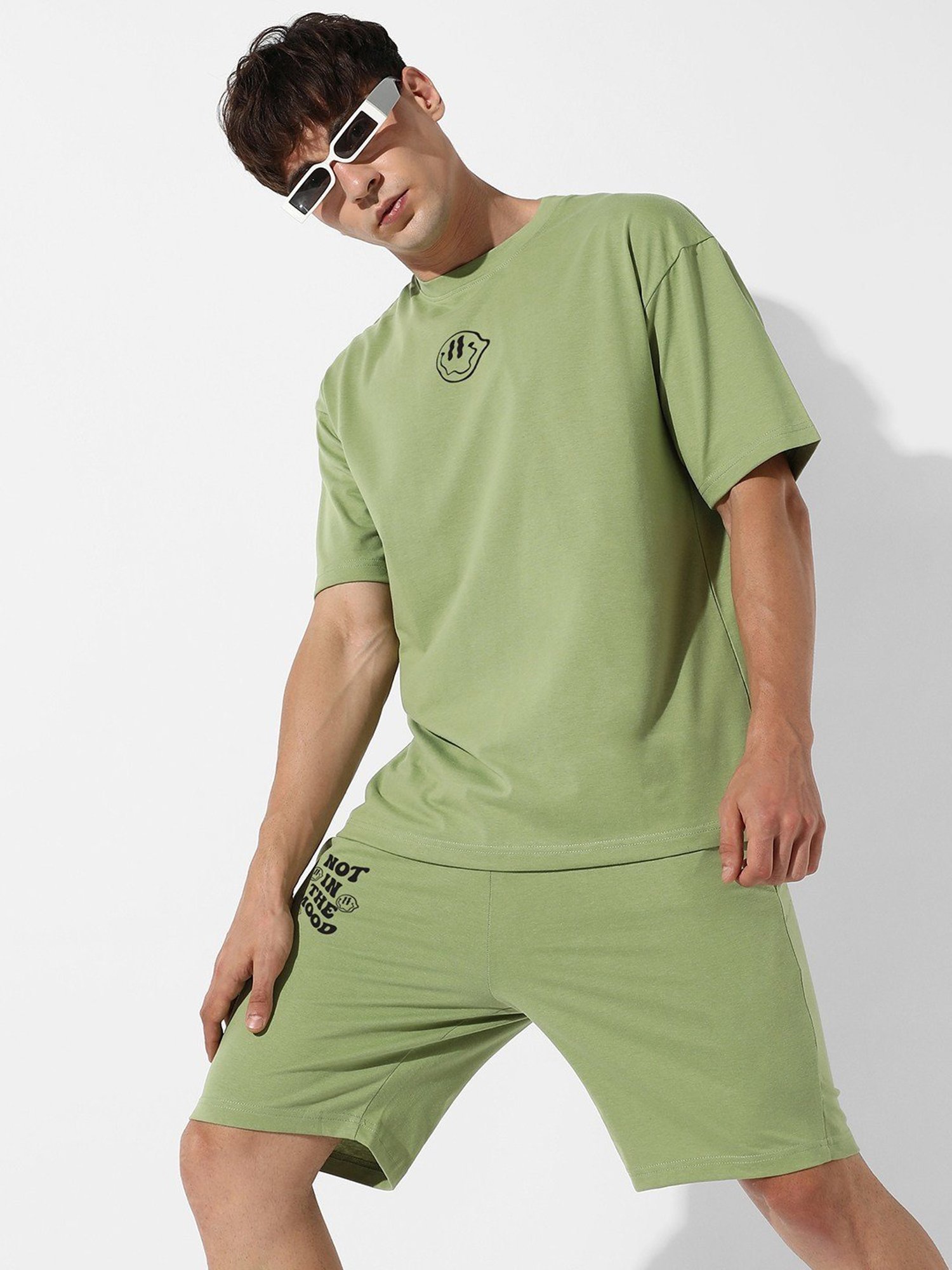 Campus Sutra Green Regular Fit Oversized Sunny Catcus Printed Co-Ord Set