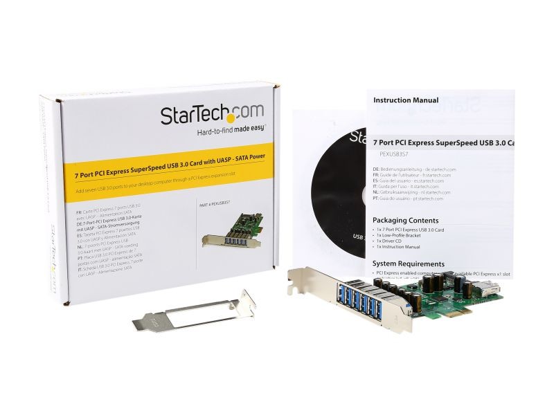 StarTech.com PEXUSB3S7 7 Port PCI Express USB 3.0 Card - Standard & Low-Profile - SATA Power - UASP Support - 1 Internal & 6 External USB 3.0 Ports
