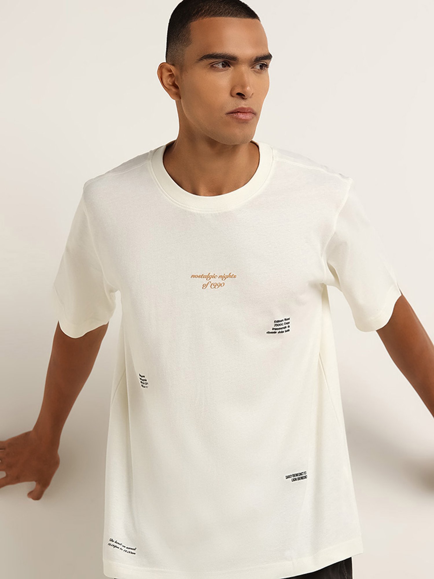 Nuon by Westside Off-White Printed Regular-Fit Cotton T-Shirt