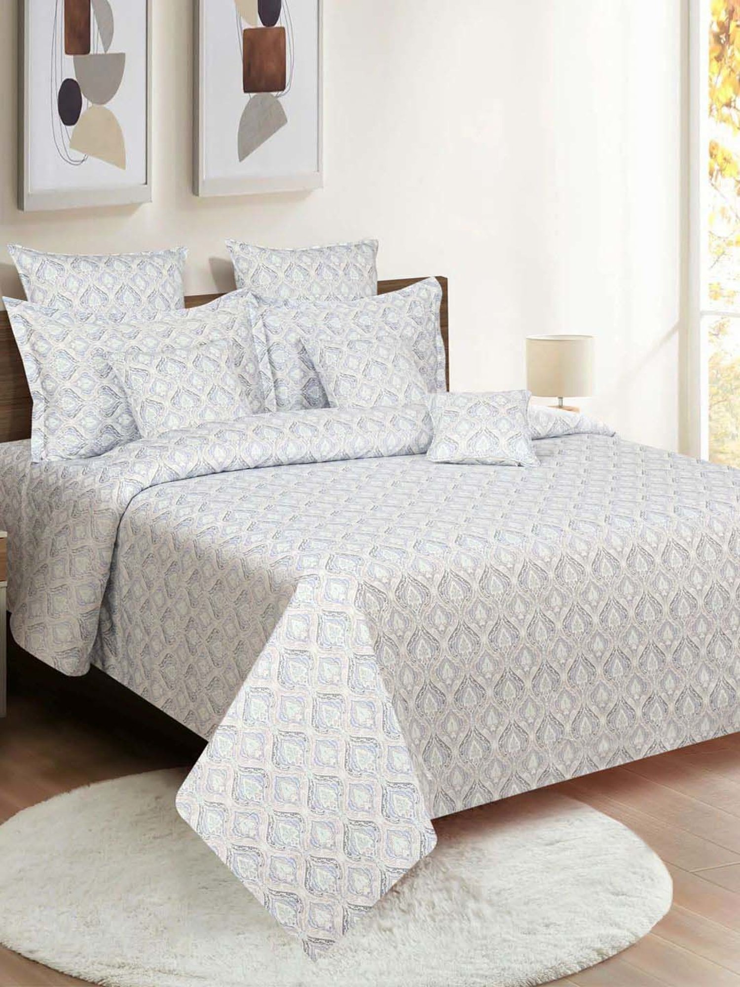 Swayam Grey Cotton 300 TC Double Size Bedsheet With Pillow Covers