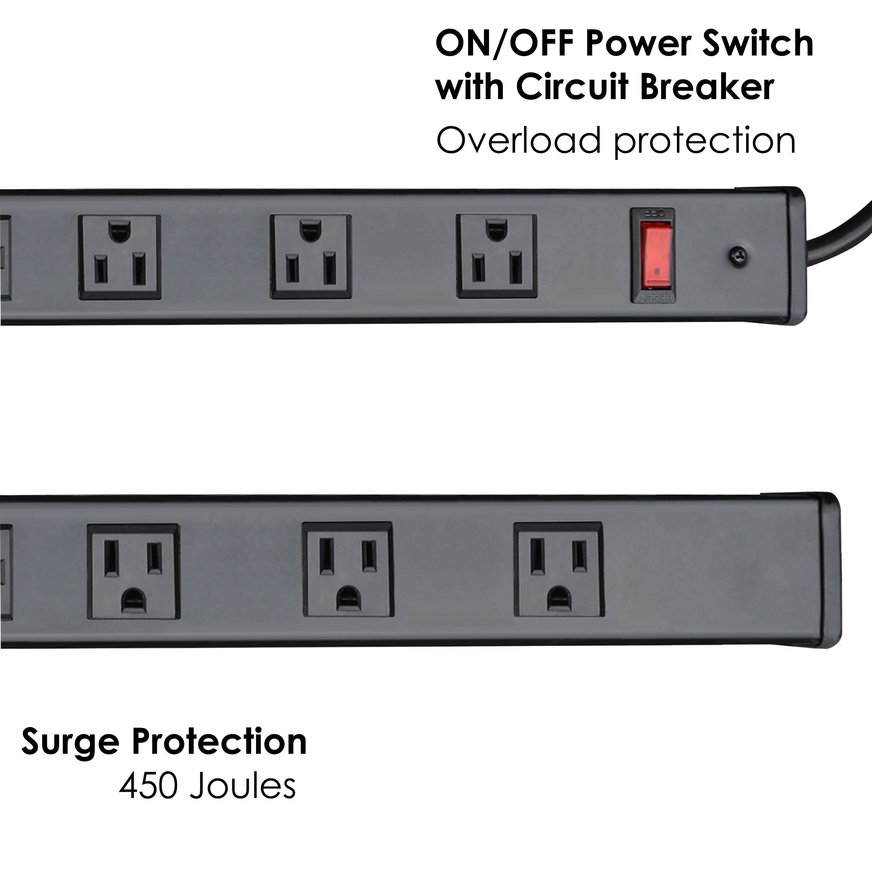 BESTTEN Metal Surge Protector Power Strip, 12 Wide-Spaced Outlets and 12ft Long Extension Cord, 450 Joules, 15A/125V/1875W, On/Off Circuit Breaker, ETL Listed, Black