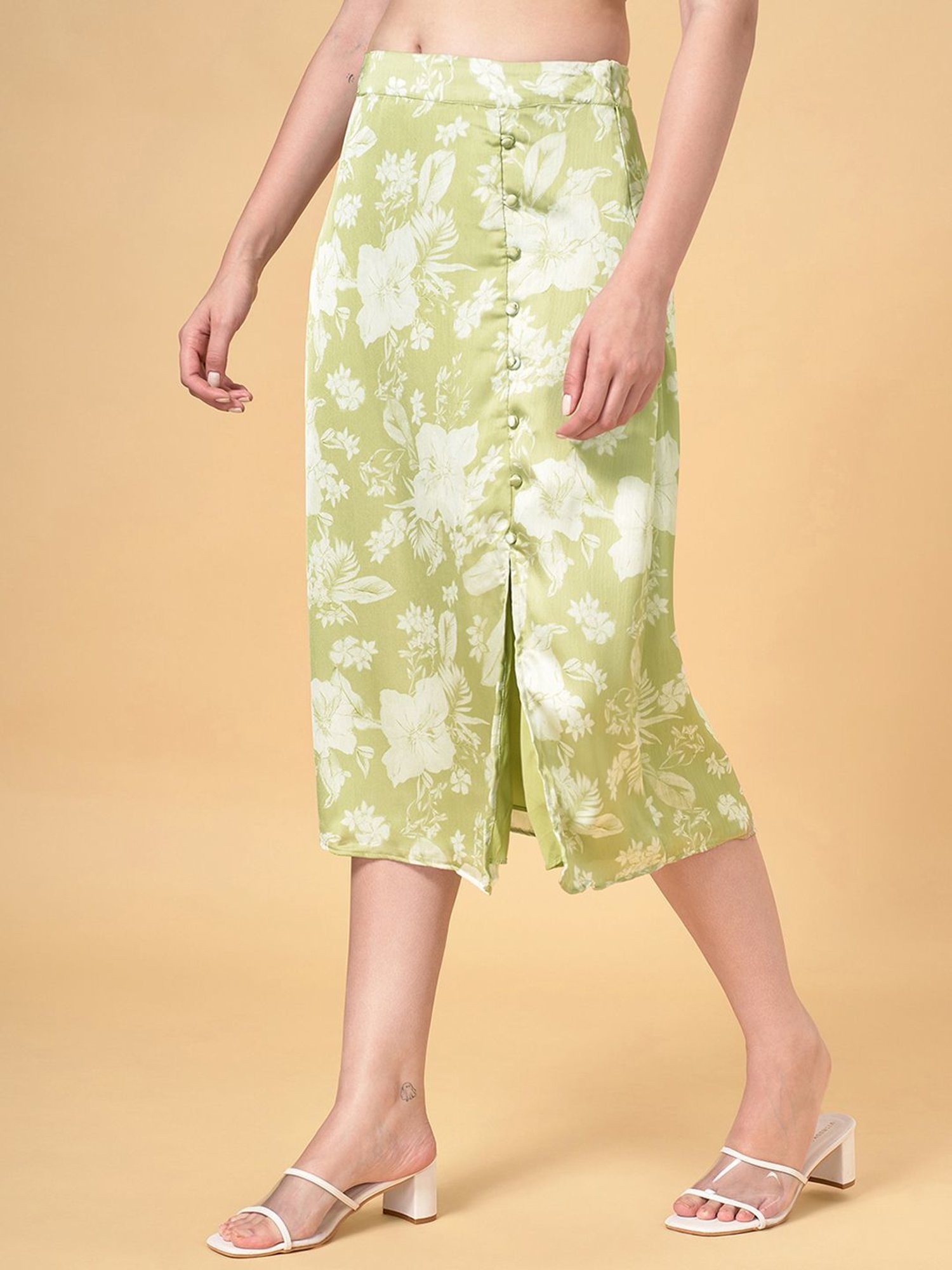 Honey by Pantaloons Green Floral Print A-Line Skirt