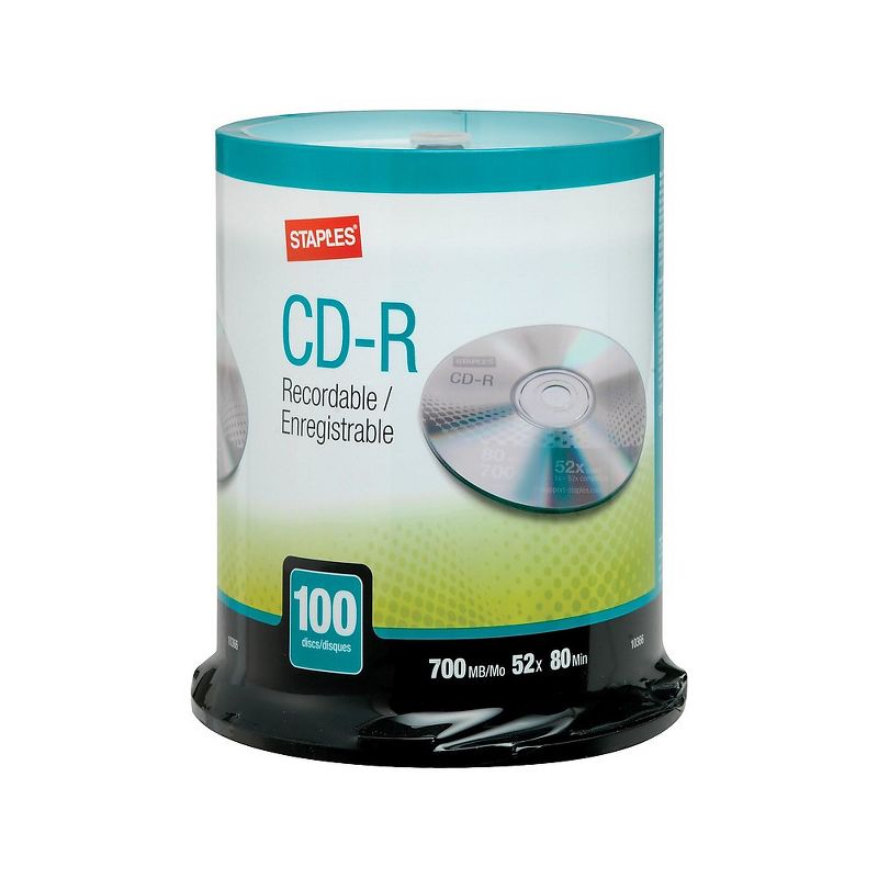 Staples 700MB 80MIN 52X CD-R Spindle 100/Pack (10366) 