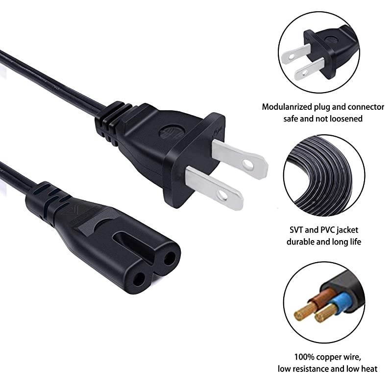 8ft 2 Prong Power Cord for Samsung Soundbar Subwoofer Sound Bar Wireless Surround Speakers PS-WM20 HW-K370 HW-Q90r IEC C7 Power Cord Replacement AC Cable