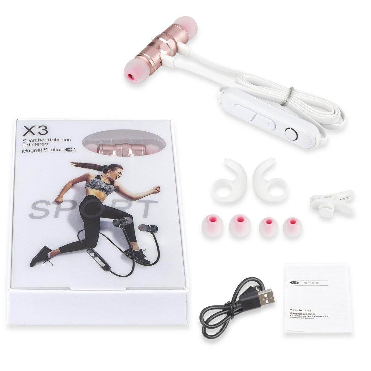 Headphones Earphone, Bluetooth  Wireless Earbuds Sweatproof Earphones Magnetic Attraction Stereo Earphones for Running Workout Gym Noise Cancelling