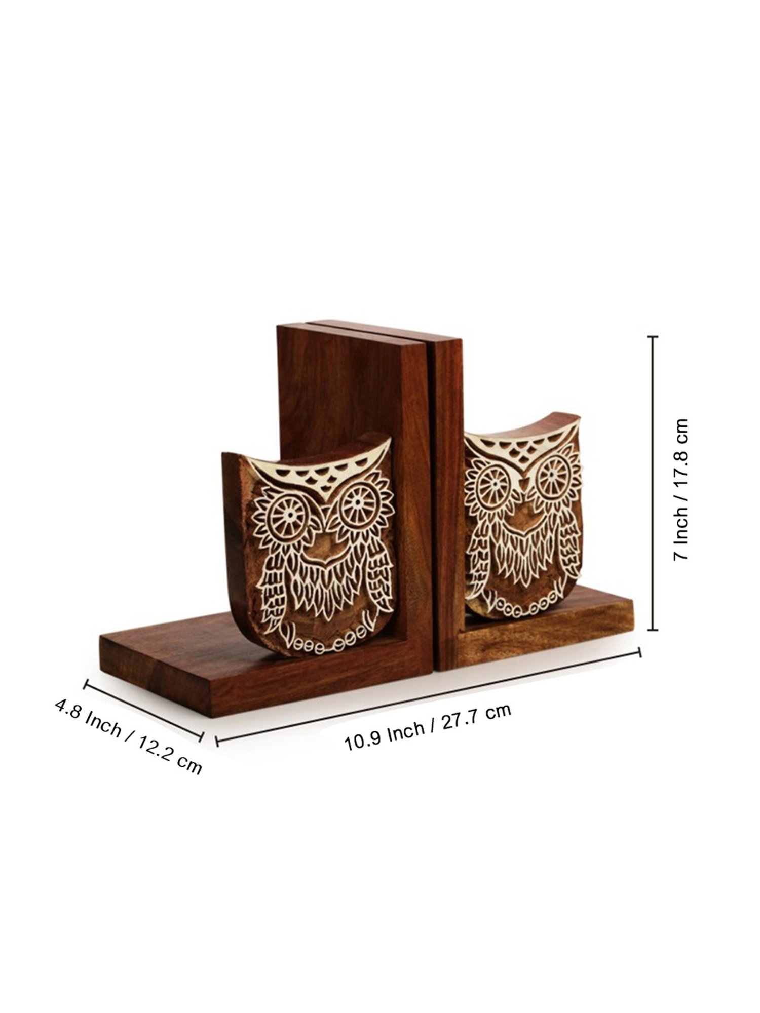 ExclusiveLane Wooden Hand Engraved Owl Book End In Sheesham Wood