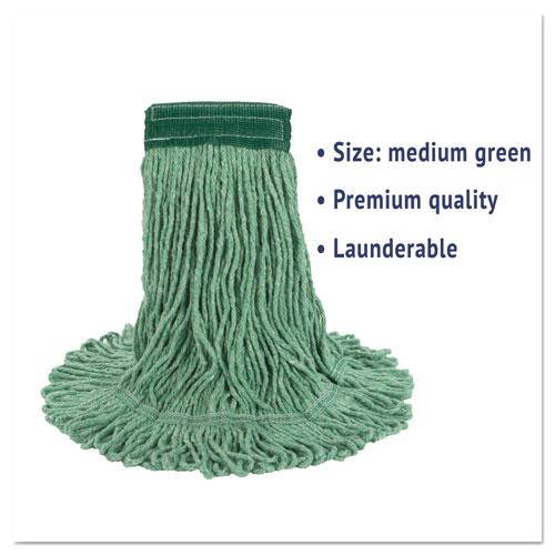 Super Loop Wet Mop Head, Cotton/Synthetic, Medium Size, Green, 12/Carton 502GNCT
