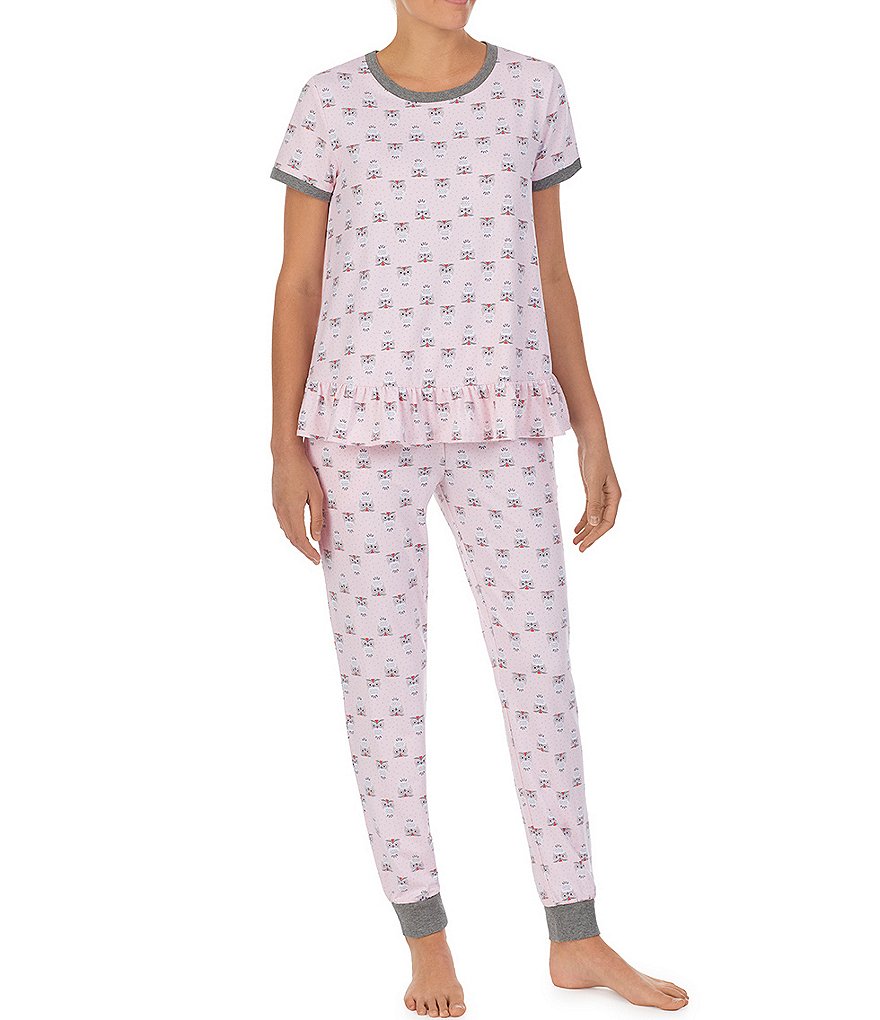 Kensie Ballerina Owl Printed Jersey Knit Jogger Coordinating Pajama Set