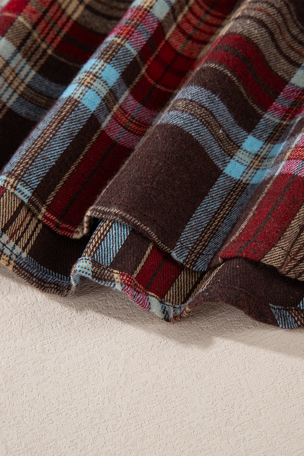 Red Plus Size Plaid Kangaroo Pocket Drawstring Hoodie