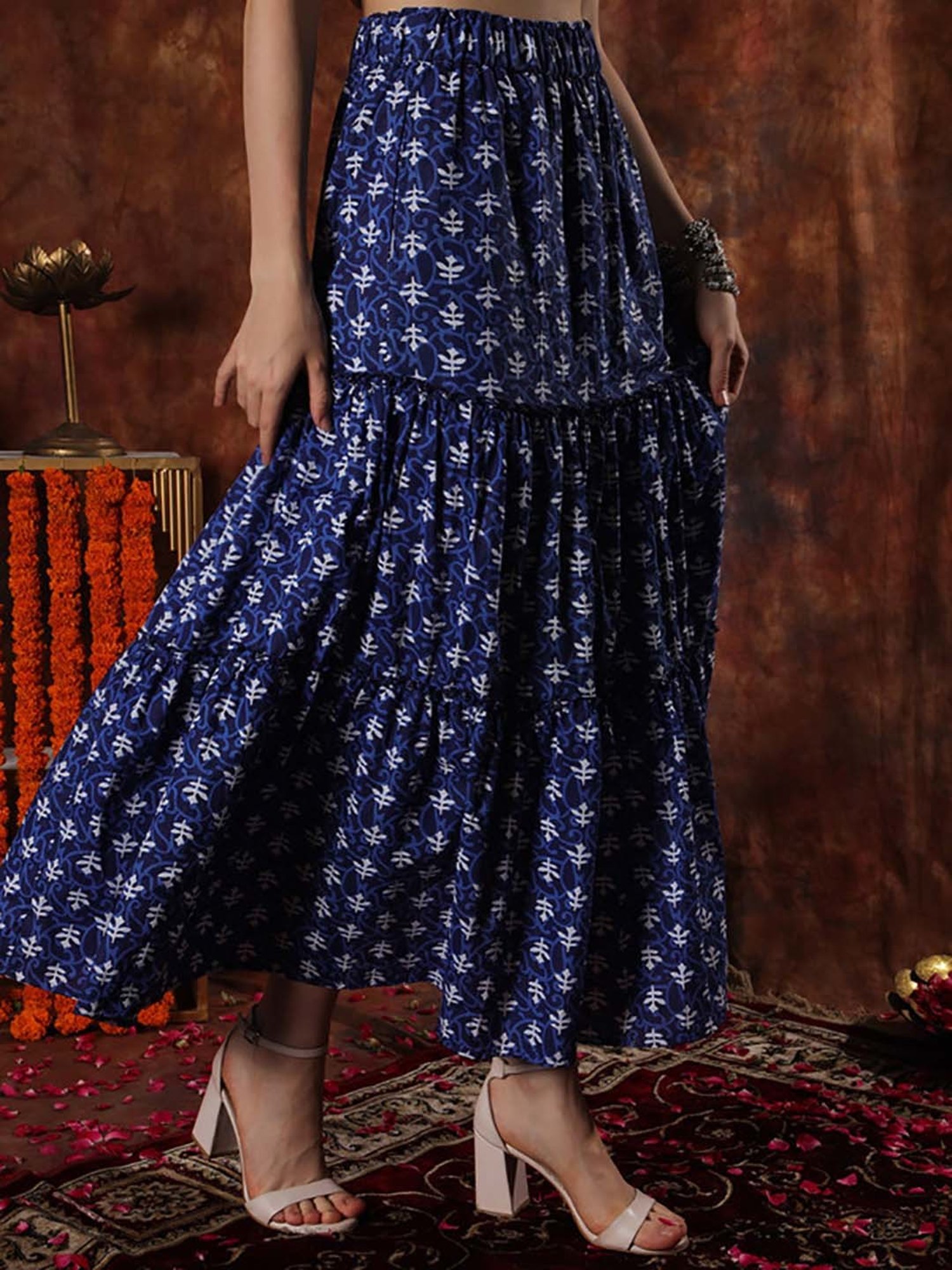 NEUDIS Navy Floral Print Maxi Skirt