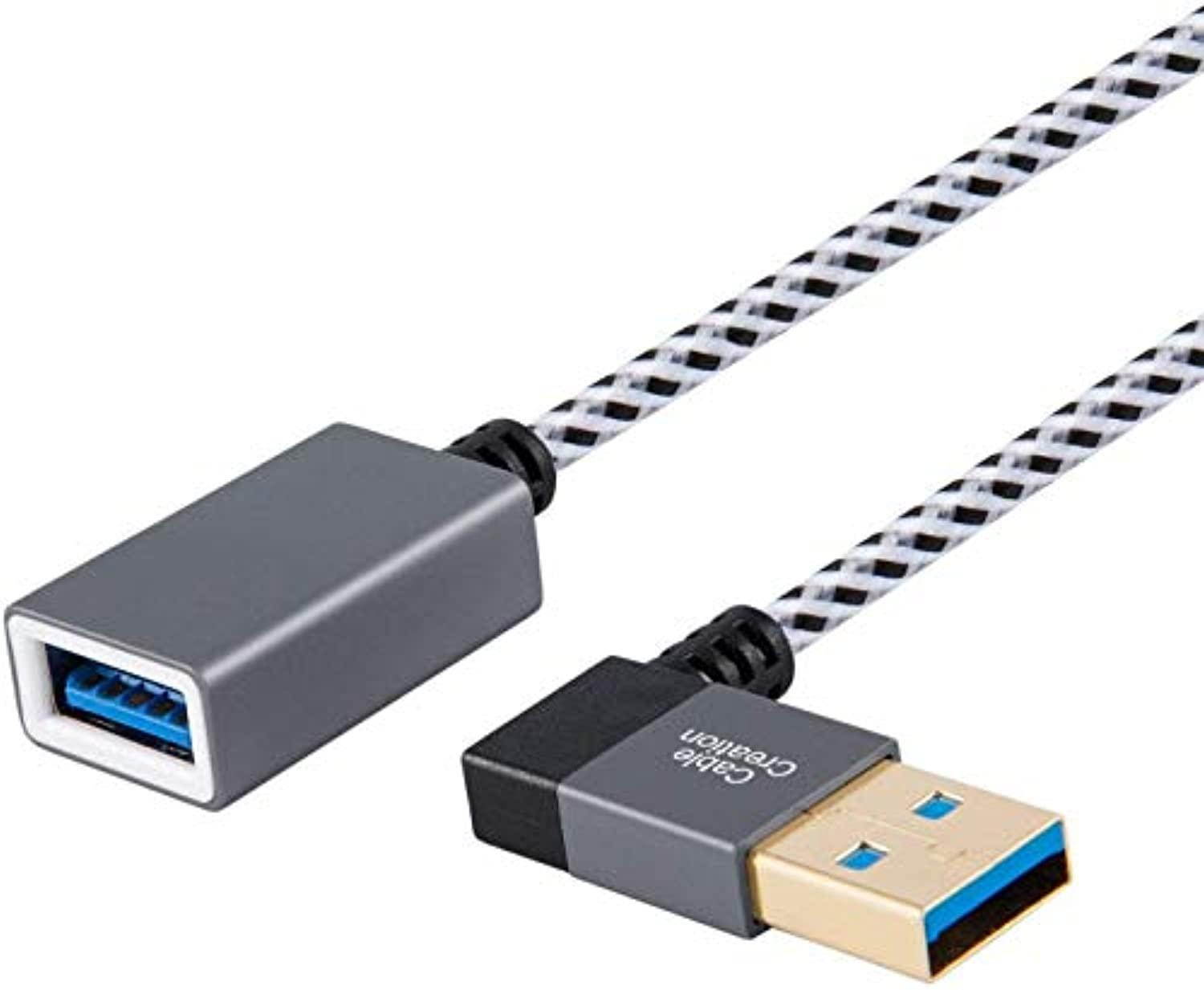CableCreation [2-Pack] Short (1ft) USB3.0 Extension Cable, Right Angle USB 3.0 Male to Female Extension Cable USB 3.0 Extender Cord, 90 Degree USB A-Male to A-Female Space Grey luminum