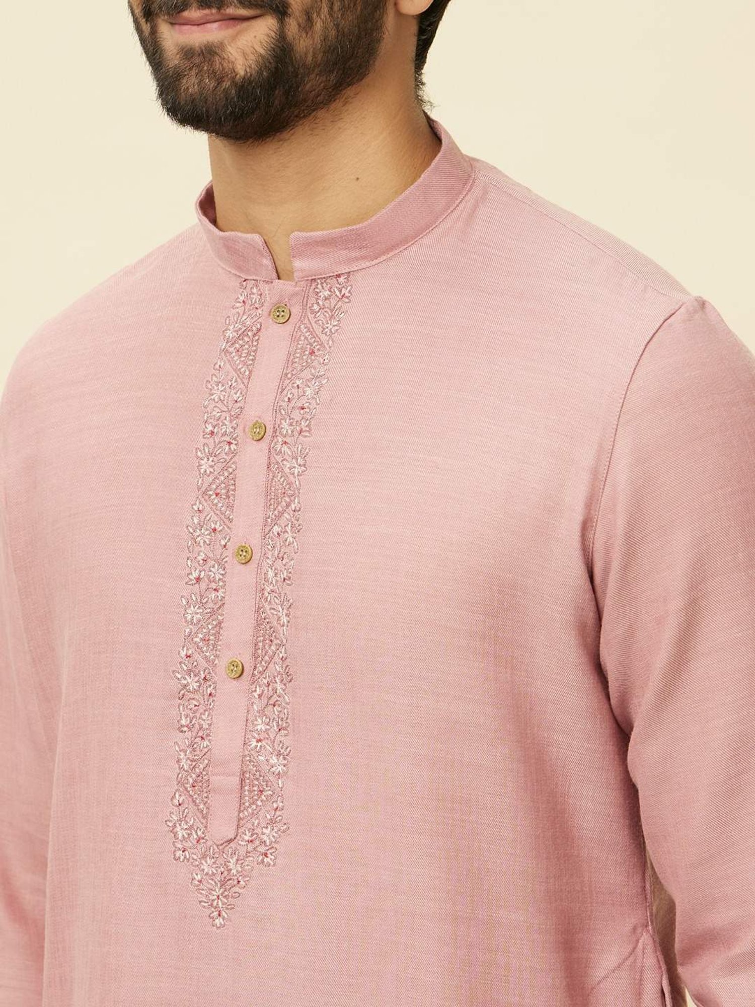 Manyavar Pink & Beige Regular Fit Self Pattern Kurta Bottom Set