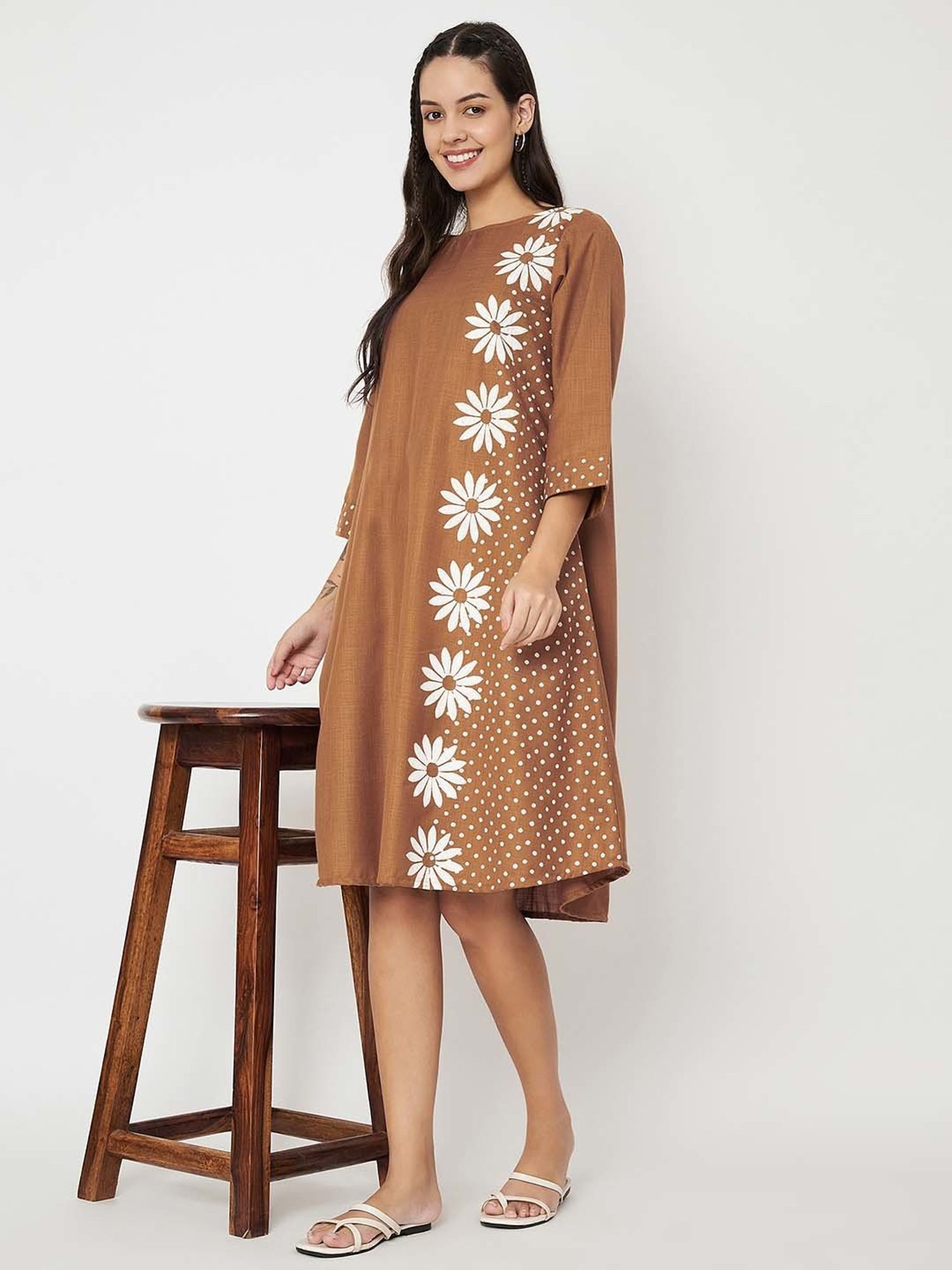 9rasa Mustard Printed A Line Ethnic Dress